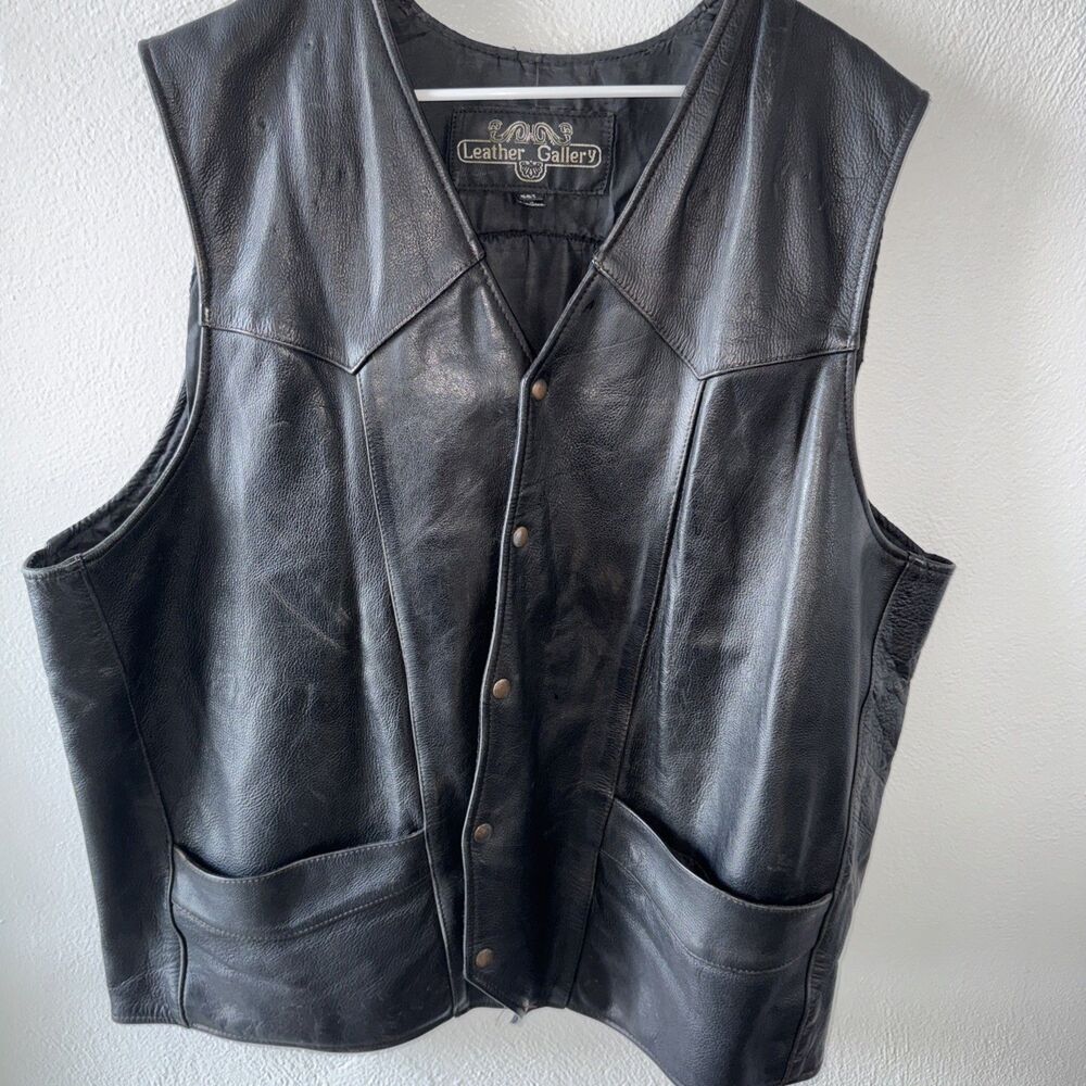 Men's Leather Biker Vest- Size 56 -Leather Gallery Live To Ride
